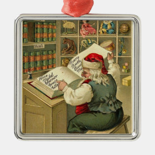 Ornement Métallique Père Noël vintage Vérifie Sa Liste