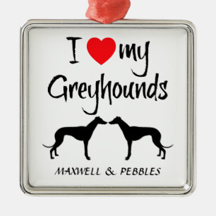 Ornement Métallique Personnalisé J'Aime Mes Chiens Greyhound
