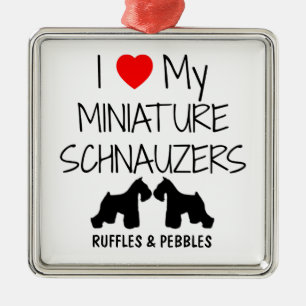 Ornement Métallique Personnalisé J'Aime Mes Deux Schnauzers Miniature