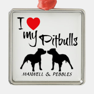 Ornement Métallique Personnalisé J'Aime Mes Pitbulles