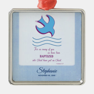 Ornement Métallique Personnaliser, Colombe de baptême adulte sur fond
