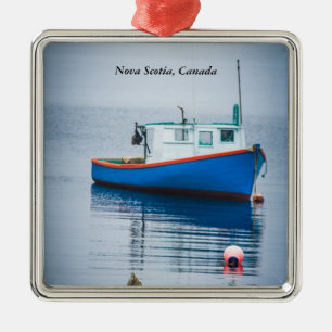 Ornement Métallique Petit bateau de pêche bleu