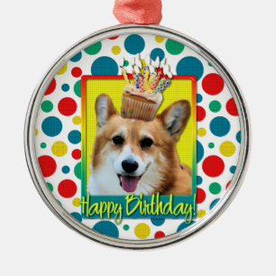 Ornement Métallique Petit gâteau d'anniversaire - corgi - Owen