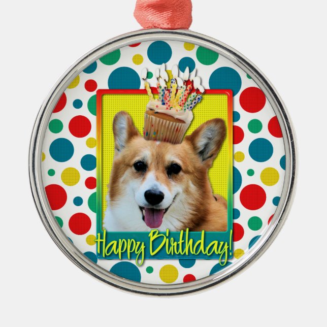 Ornement Métallique Petit gâteau d'anniversaire - corgi - Owen (Devant)