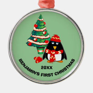 Ornement Métallique Petit pingouin doux   Nom personnalisé Noël