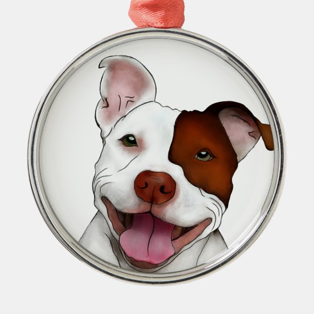 Ornement Métallique Pitbull de sourire heureux (Devant)