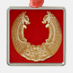 Ornement Métallique Plaque avec deux dragons et un masque de