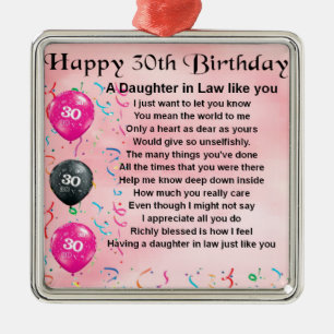Ornement Métallique Poème de belle-fille - 30ème anniversaire
