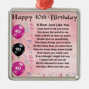 Ornement Métallique Poème de maman - quarantième anniversaire