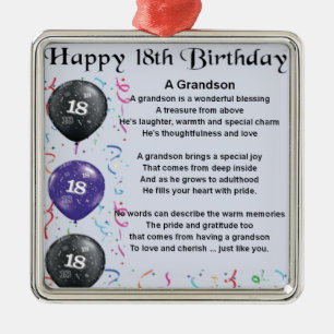 Ornement Métallique Poème de petit-fils - 18ème anniversaire