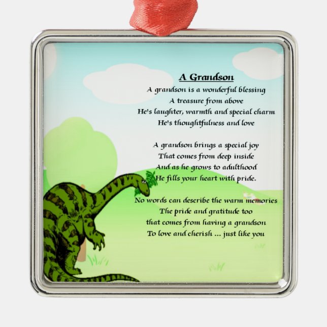 Ornement Métallique Poème de petit-fils - dinosaure (Devant)