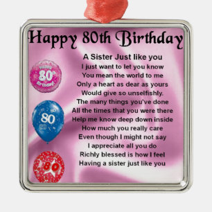 Ornement Métallique Poème de soeur - quatre-vingtième anniversaire
