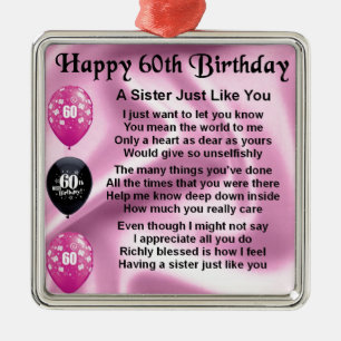 Ornement Métallique Poème de soeur - soixantième anniversaire