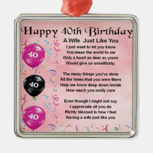 Ornement Métallique Poème d'épouse - quarantième anniversaire