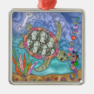 Ornement Métallique Psychédélic Sea Turtle Seahorse