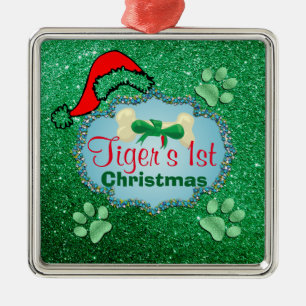 Ornement Métallique Puppys 1er Noël Green Faux Parties scintillant San