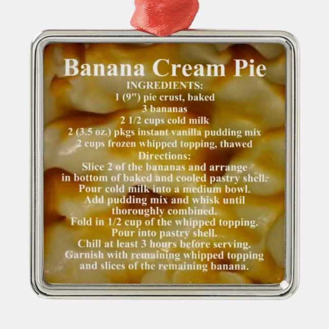 Ornement Métallique Recette de tarte à la crème de banane (Devant)