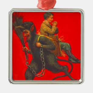 Ornement Métallique Red Krampus Kidnapping Praying Boy