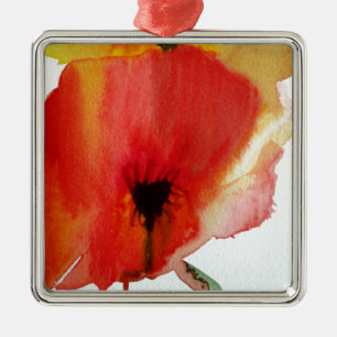 Ornement Métallique Red Poppies aquarelle art floral moderne