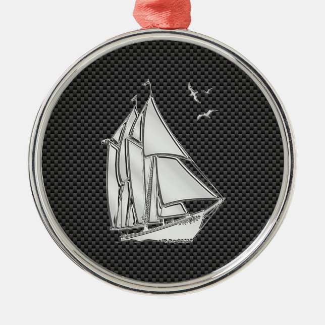 Ornement Métallique Regatta Sailboat on Carbon Fiber Style (Devant)