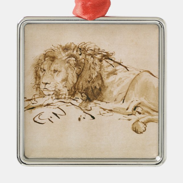 Ornement Métallique Repos de lion (à l'encre sur le papier) (Devant)