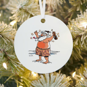 Ornement métallique rond Père Noël ivre