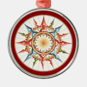 Ornement Métallique rose de boussole - mandala