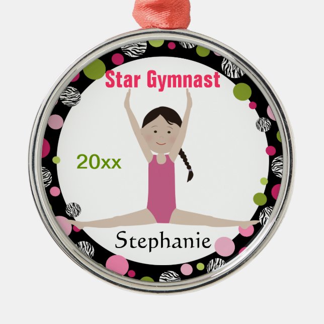 Ornement Métallique Rose et vert de souvenir de gymnaste d'étoile (Devant)