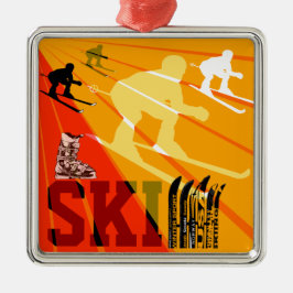 Ornement Métallique Rouge orange d'ornement de ski