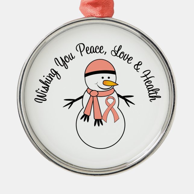 Ornement Métallique Ruban de cancer utérin de Noël Snowman (Devant)