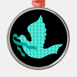 Ornement Métallique Ruban Turquoise de la colombe de l'espoir - Cancer