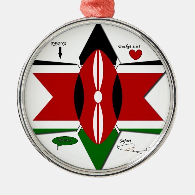 Ornement Métallique Safari Drapeau Kenyan Conception : Liste de seaux (Devant)