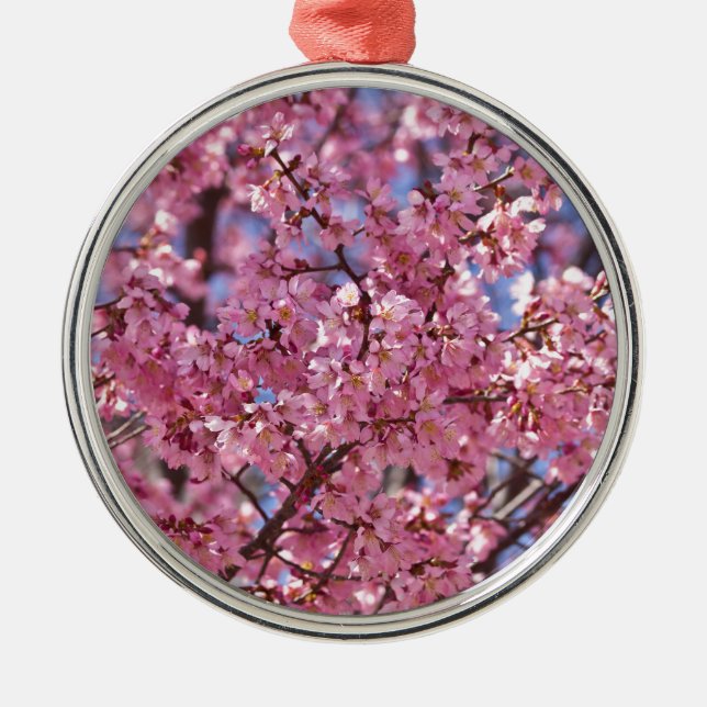 Ornement Métallique Sakura Pink Cherry Blossom Sky (Devant)
