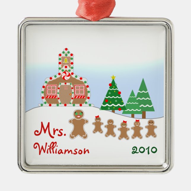 Ornement Métallique Scène d'école de Noël - professeur de pain d'épice (Devant)