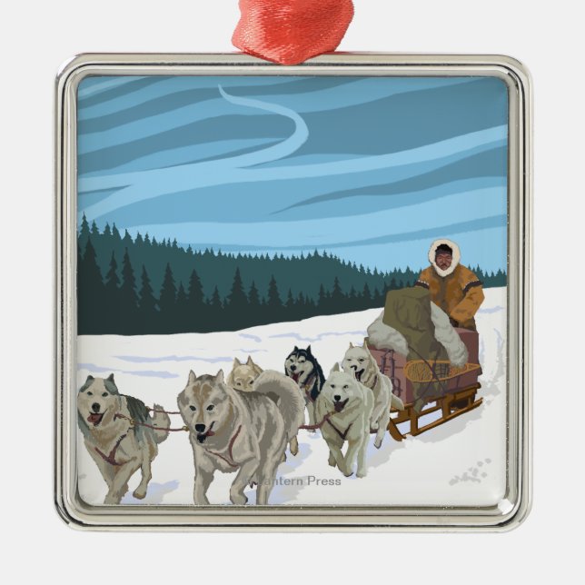 Ornement Métallique Scène Sledding de chien - Iditarod, Alaska (Devant)