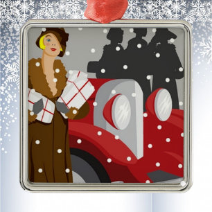 Ornement Métallique Shopping de Noël dans la neige