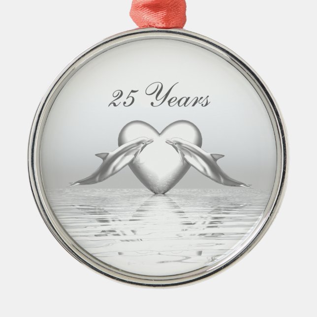 Ornement Métallique Silver Anniversary Dolphins et Heart (Devant)