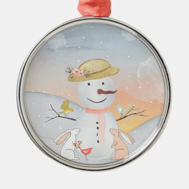 Ornement Métallique Snowman et Winter Woodland Friends (Devant)
