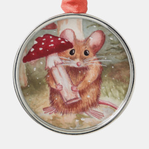 Ornement Métallique Souris et champignon de vacances