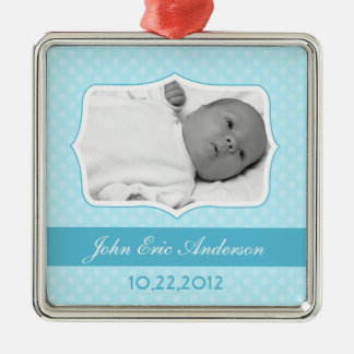 Ornement Métallique Souvenir de photo de bébé bleu