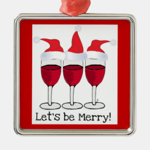 ORNEMENT MÉTALLIQUE "SOYONS DE JOYEUX" EN VERRE DE VIN ROUGE AVEC DES
