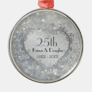 Ornement Métallique Sparkle Coeur d'argent 25e anniversaire Mariage