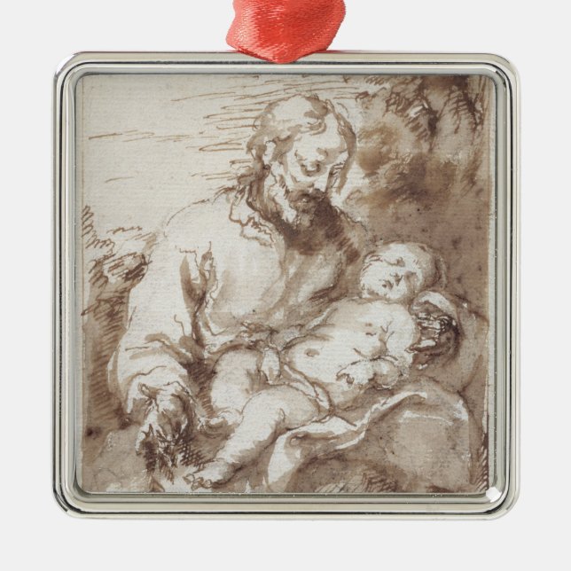 Ornement Métallique St Joseph avec l'enfant de sommeil du Christ (Devant)