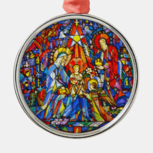 Ornement Métallique Style Nativité Peint Verre