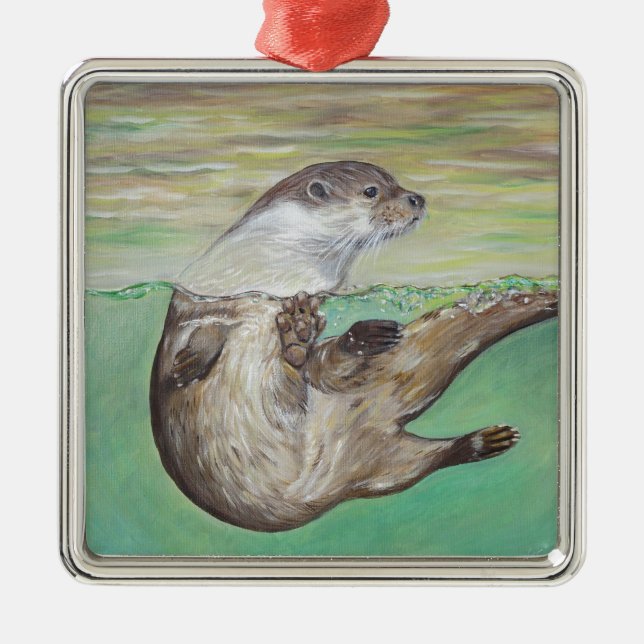 Ornement Métallique Tableau de la loutre de rivière joueuse (Devant)