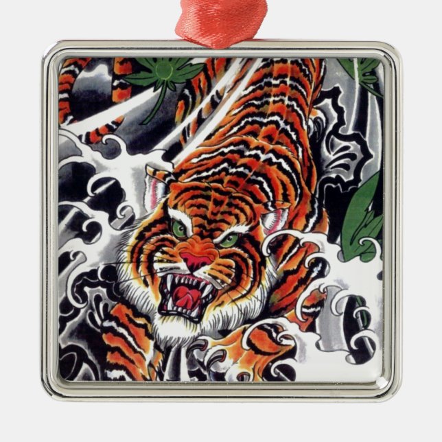 Ornement Métallique Tigre japonais et design d'érable (Devant)