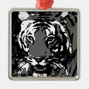 Ornement Métallique Tigre noir blanc Pop Art