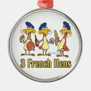 Ornement Métallique trois poules françaises 3ème troisième jour de Noë