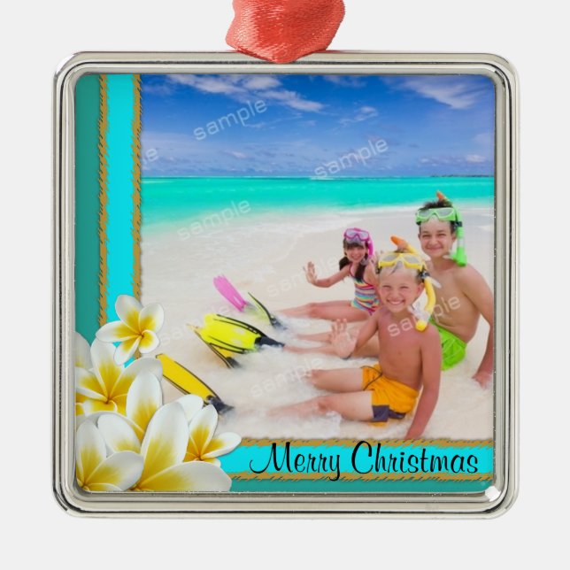 Ornement Métallique Tropical Hawaiian Plumeria Holiday Photo Orament (Devant)