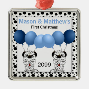 Ornement Métallique Twin Boys Blue First Christmas Dalmatien